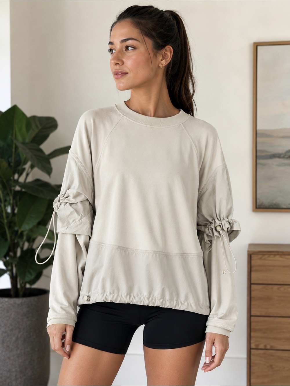 Size 10 Lululemon French Terry-Glyde Crewneck pullover, Bone Colorway